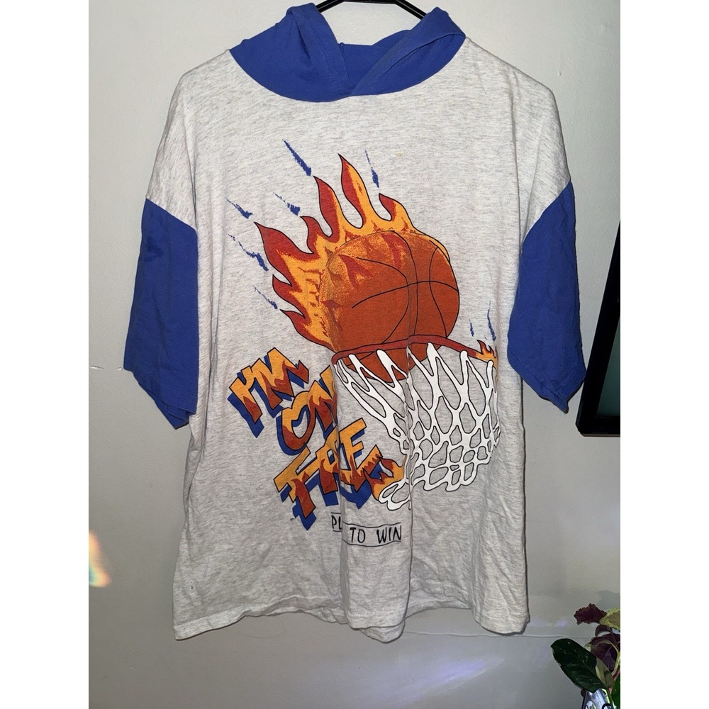 Vintage 90's Basketball Retro Graphic Hooded T-Shirt XL Multicolor Rare